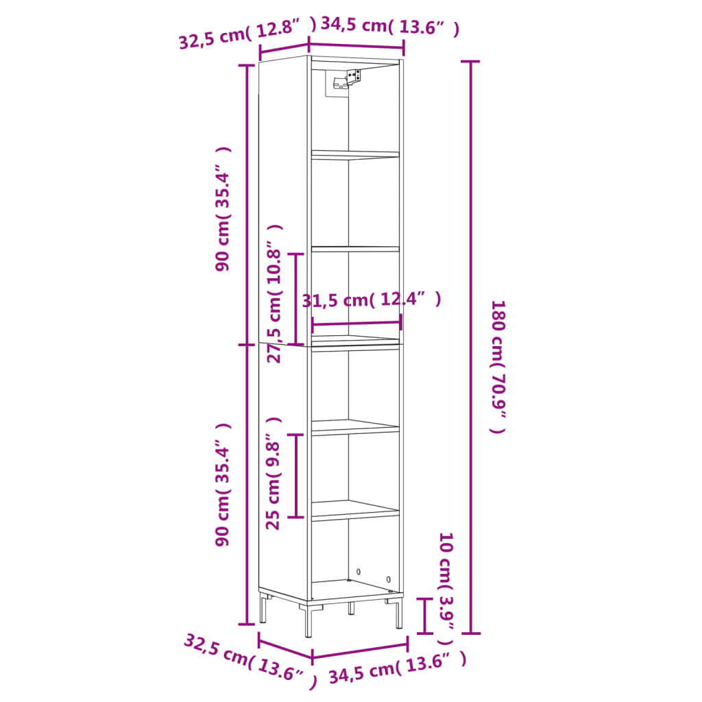 vidaXL Aparador alto contrachapada roble ahumado 34,5x32,5x180 cm