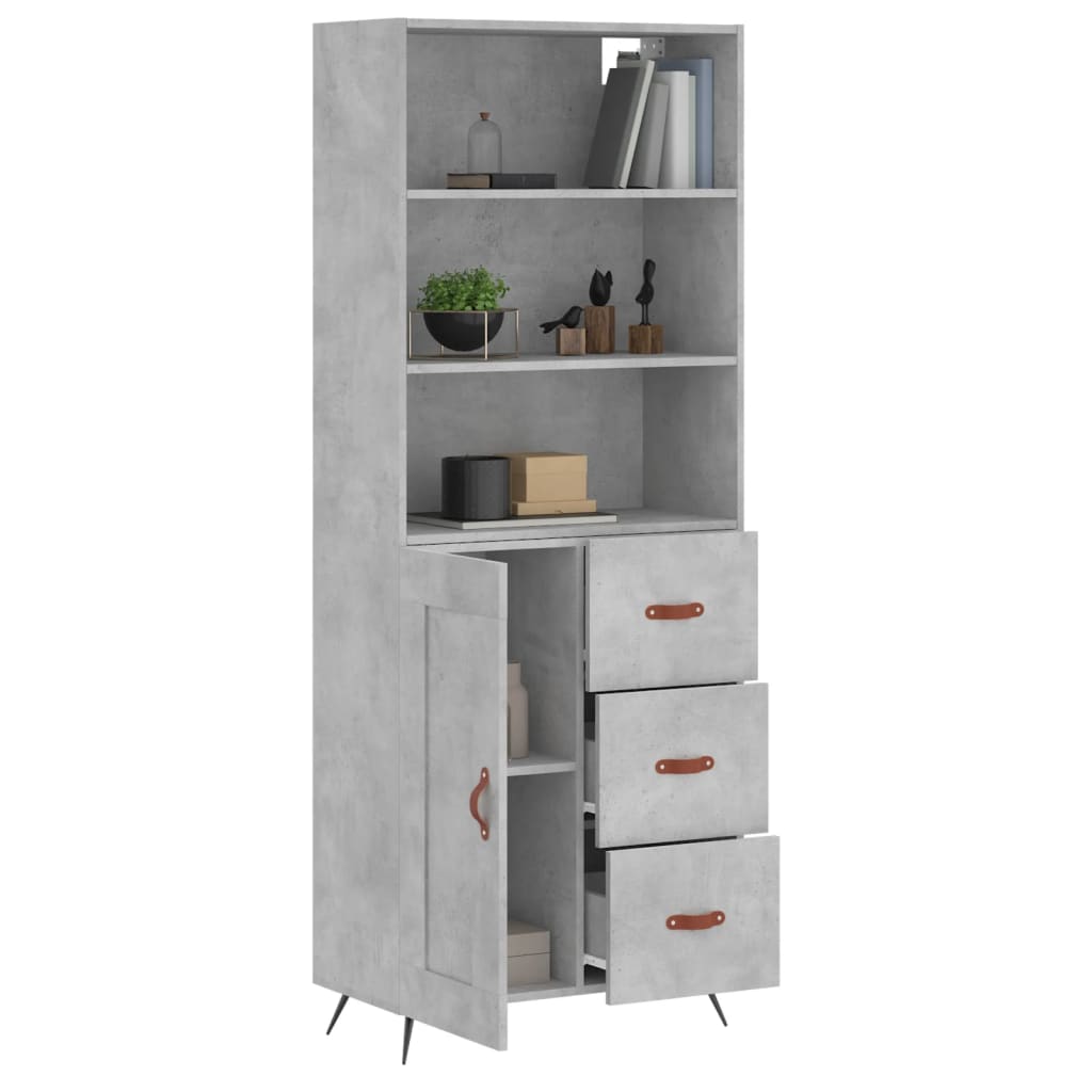 vidaXL Aparador alto madera contrachapada gris hormigón 69,5x34x180 cm