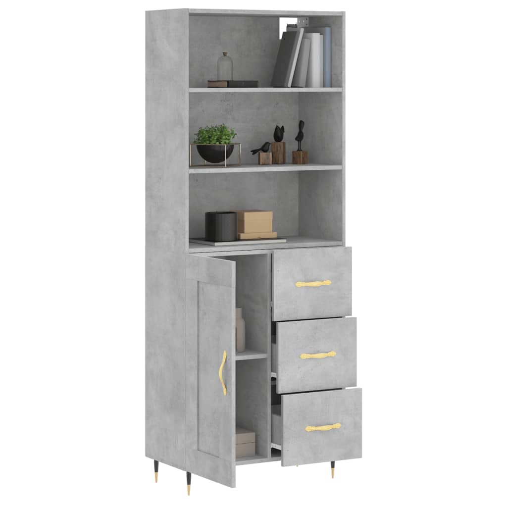 vidaXL Aparador alto madera contrachapada gris hormigón 69,5x34x180 cm