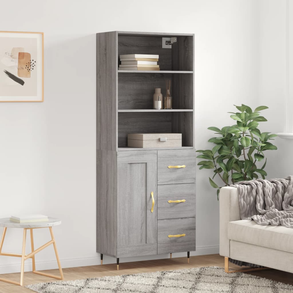 vidaXL Aparador alto madera contrachapada gris sonoma 69,5x34x180 cm