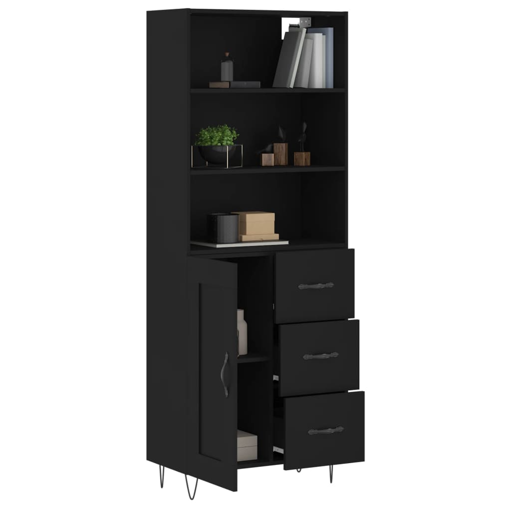 vidaXL Aparador alto madera contrachapada negro 69,5x34x180 cm