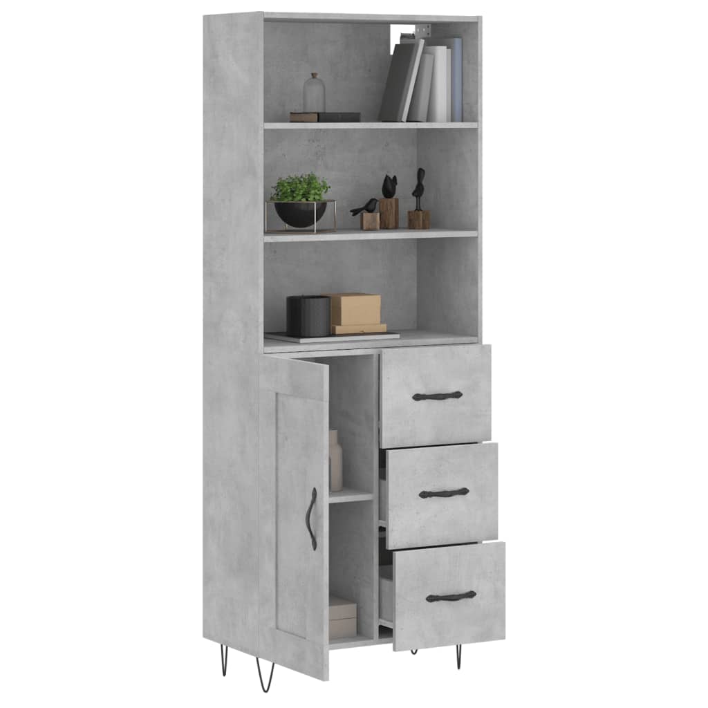 vidaXL Aparador alto madera contrachapada gris hormigón 69,5x34x180 cm