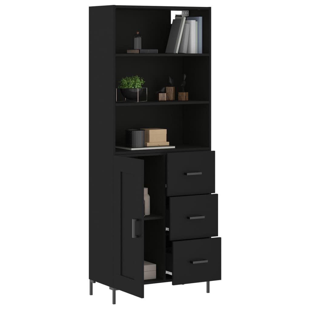 vidaXL Aparador alto madera contrachapada negro 69,5x34x180 cm