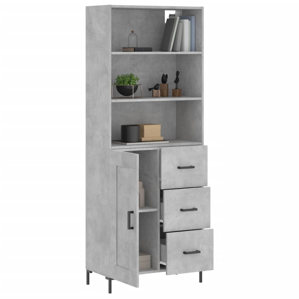 vidaXL Aparador alto madera contrachapada gris hormigón 69,5x34x180 cm