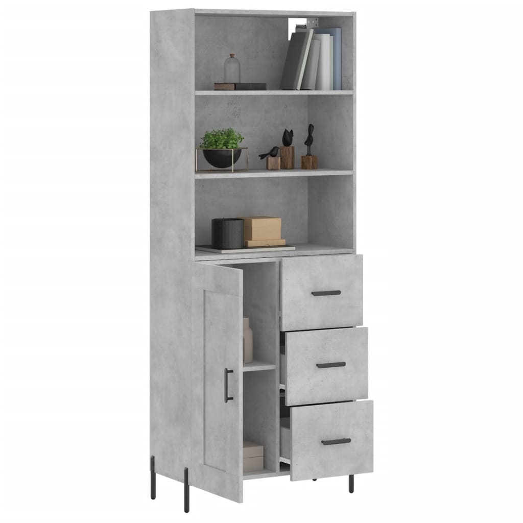 vidaXL Aparador alto madera contrachapada gris hormigón 69,5x34x180 cm