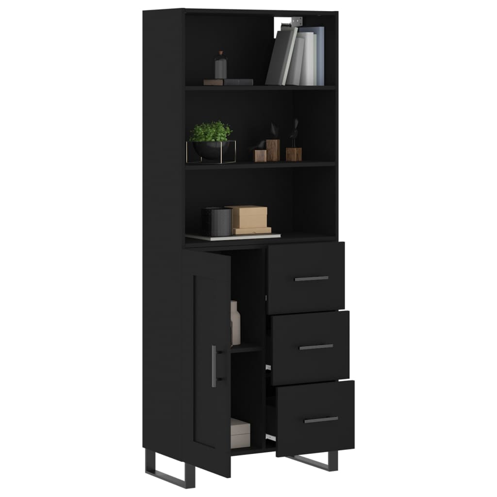 vidaXL Aparador alto madera contrachapada negro 69,5x34x180 cm