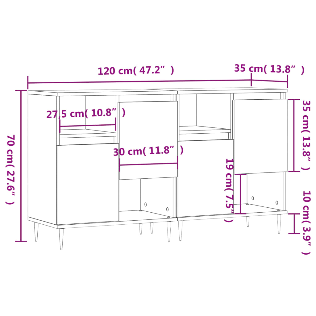 vidaXL Aparadores 2 piezas madera contrachapada blanco