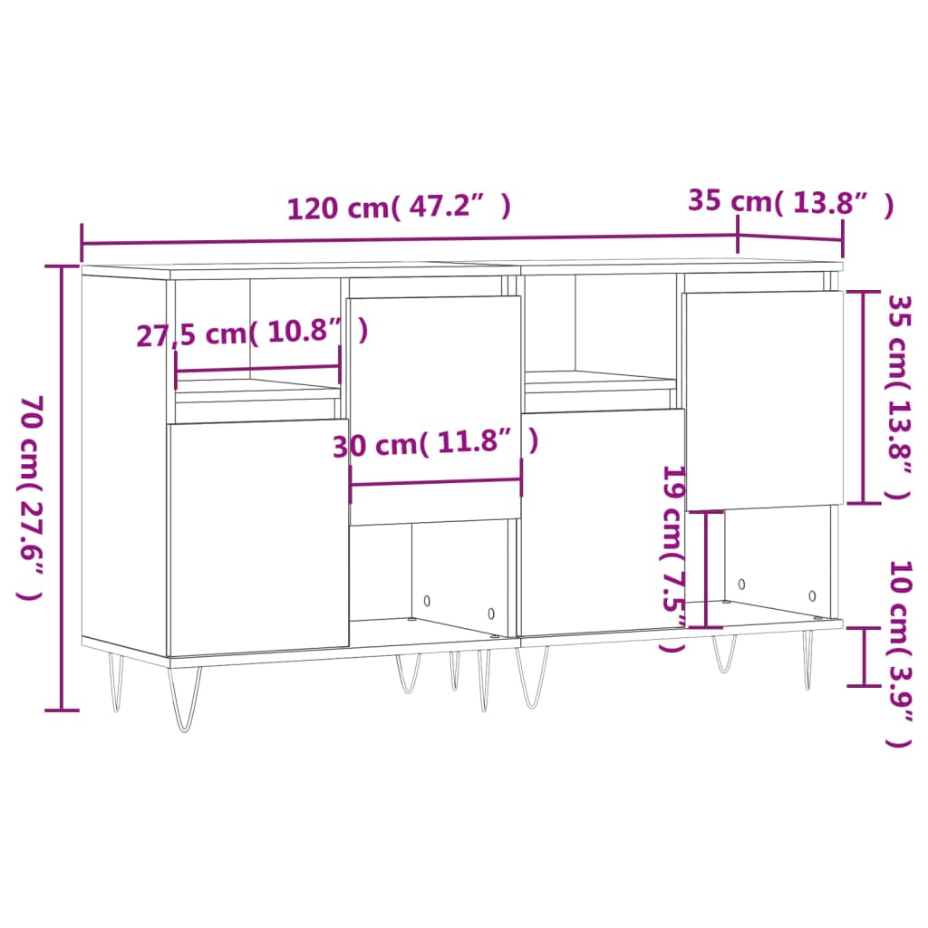 vidaXL Aparadores 2 piezas madera contrachapada blanco