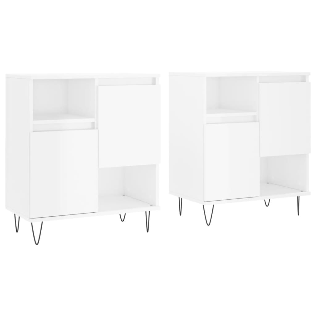 vidaXL Aparadores 2 uds madera contrachapada blanco brillo