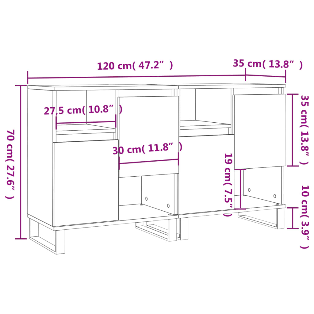 vidaXL Aparadores 2 piezas madera contrachapada blanco