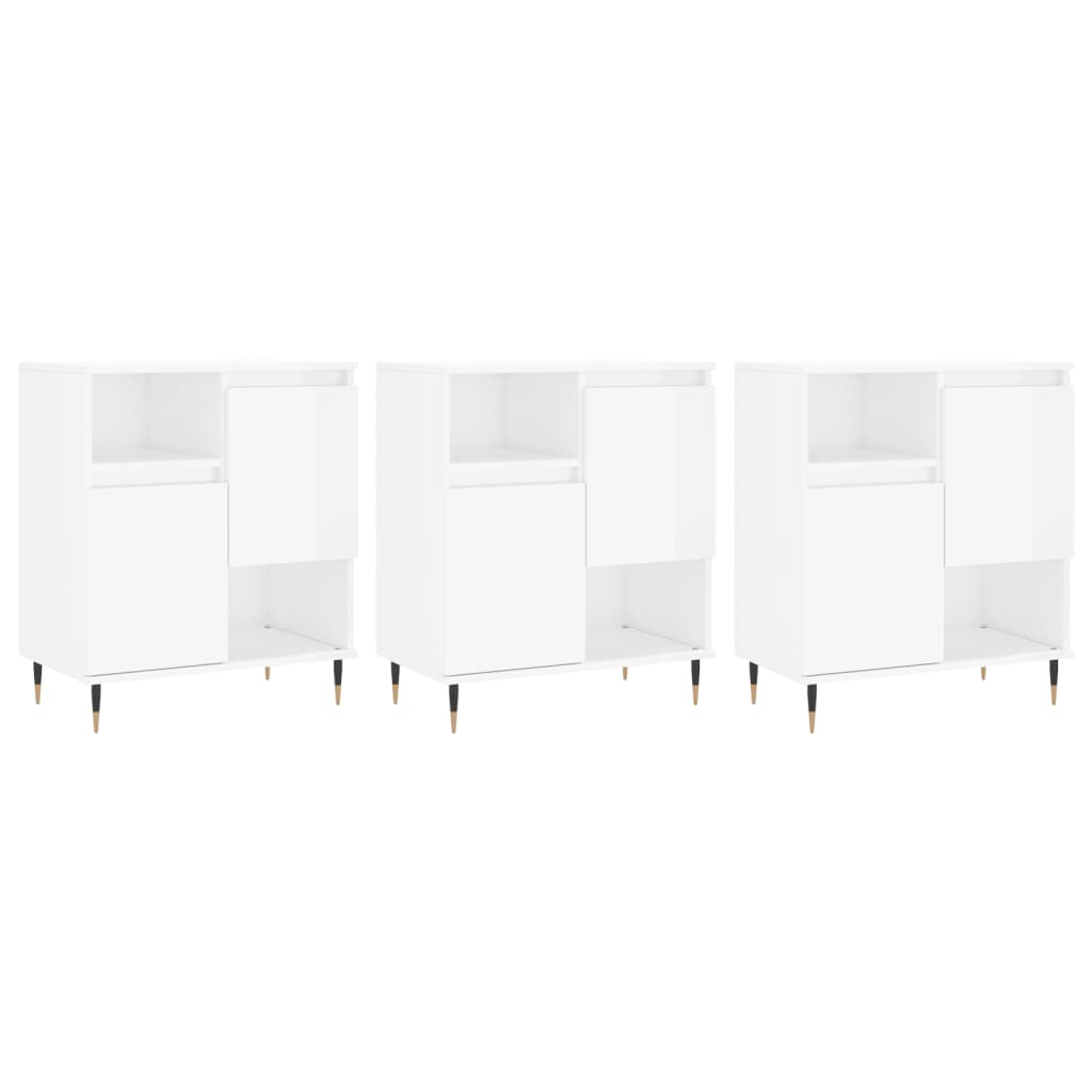 vidaXL Aparadores 3 uds madera contrachapada blanco brillo