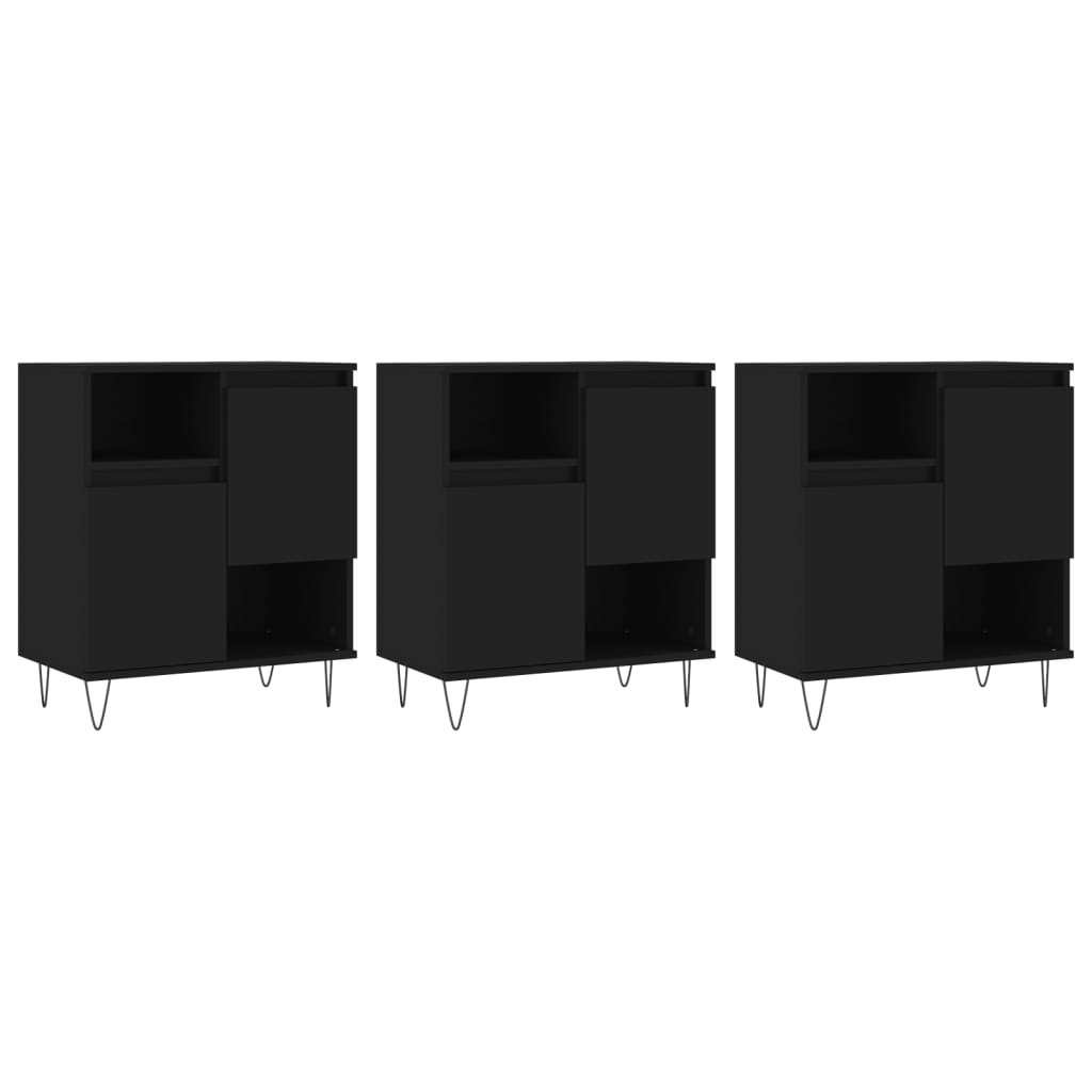 vidaXL Aparadores 3 uds madera contrachapada negro