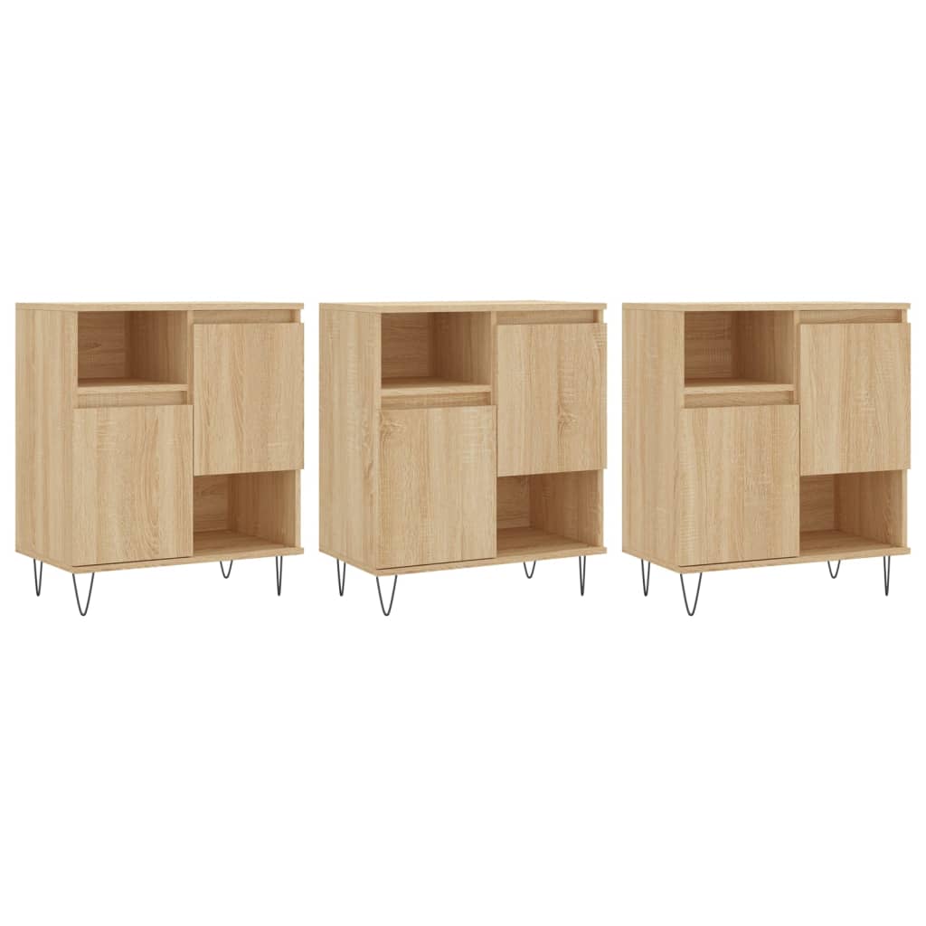 vidaXL Aparadores 3 uds madera contrachapada color roble sonoma