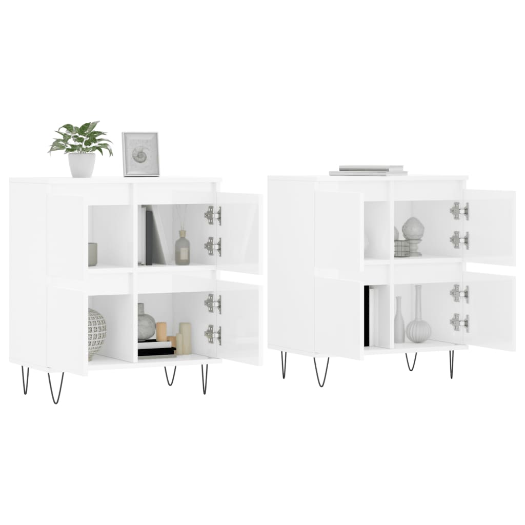 vidaXL Aparadores 2 uds madera contrachapada blanco brillo