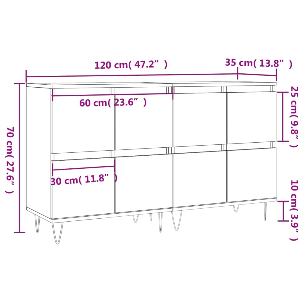 vidaXL Aparadores 2 uds madera contrachapada blanco brillo