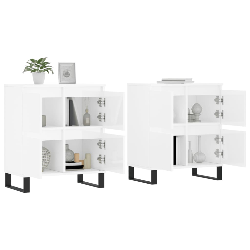 vidaXL Aparadores 2 uds madera contrachapada blanco brillo