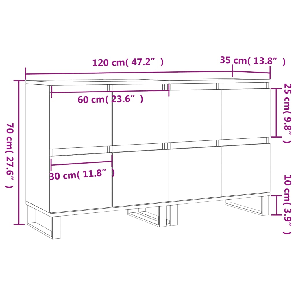 vidaXL Aparadores 2 uds madera contrachapada blanco brillo