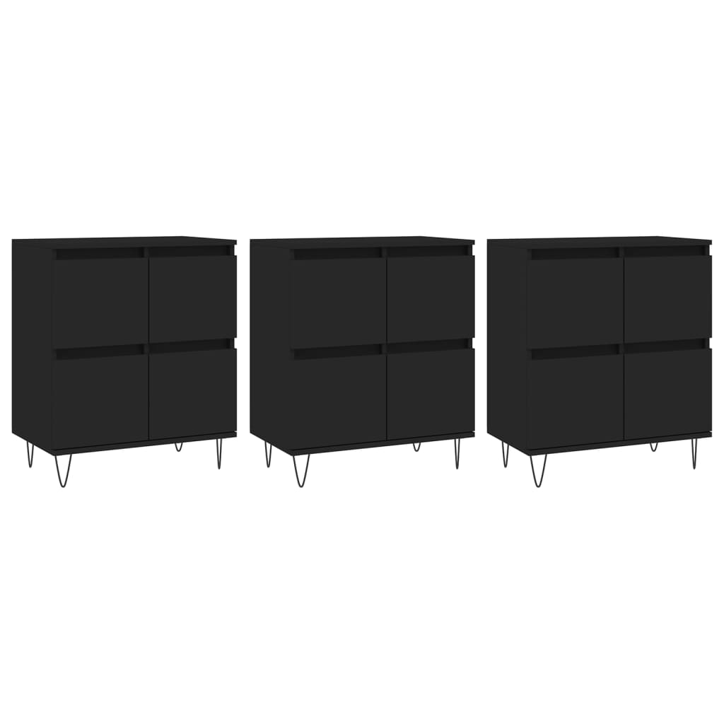 vidaXL Aparadores 3 uds madera contrachapada negro