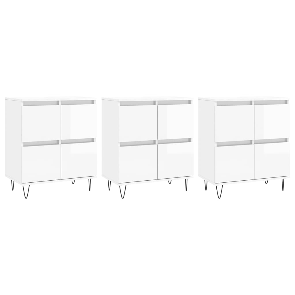 vidaXL Aparadores 3 uds madera contrachapada blanco brillo