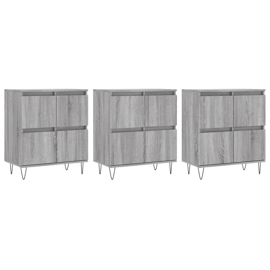 vidaXL Aparadores 3 uds madera contrachapada gris Sonoma