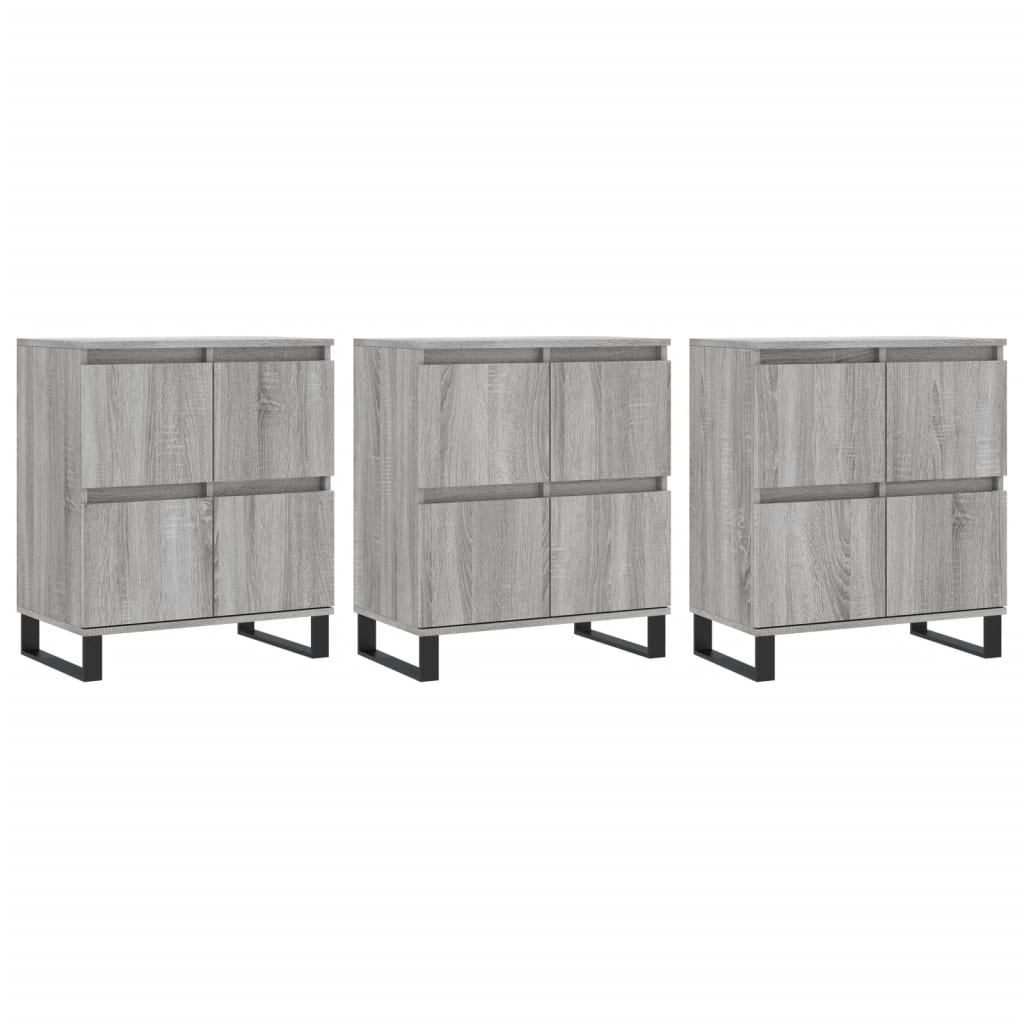 vidaXL Aparadores 3 uds madera contrachapada gris Sonoma