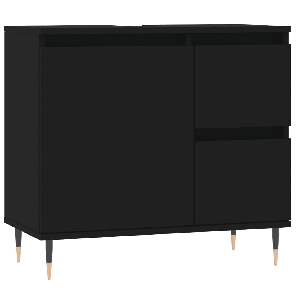 vidaXL Juego de muebles de baño 3 pzas madera contrachapada negro