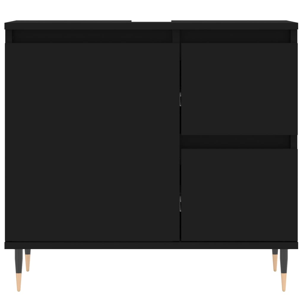 vidaXL Juego de muebles de baño 3 pzas madera contrachapada negro