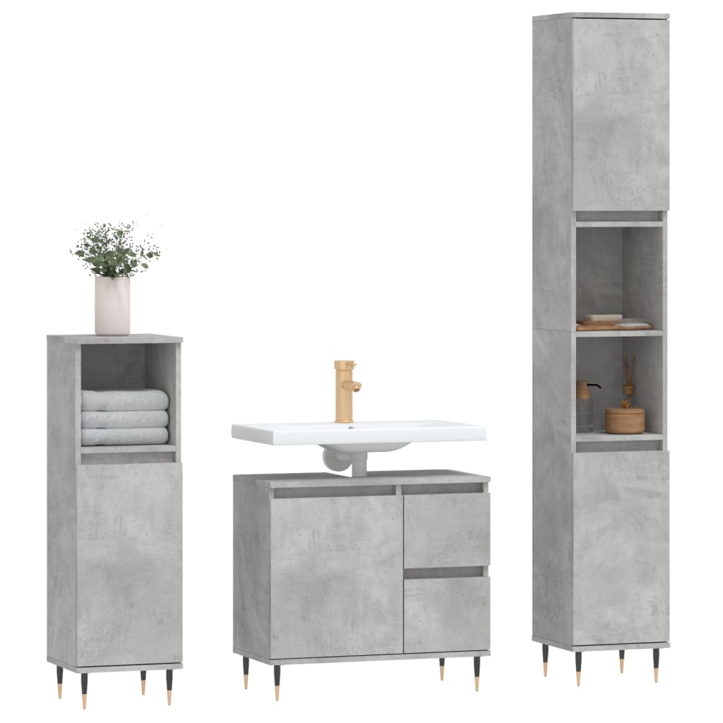 vidaXL Set muebles de baño 2 piezas madera contrachapada gris hormigón