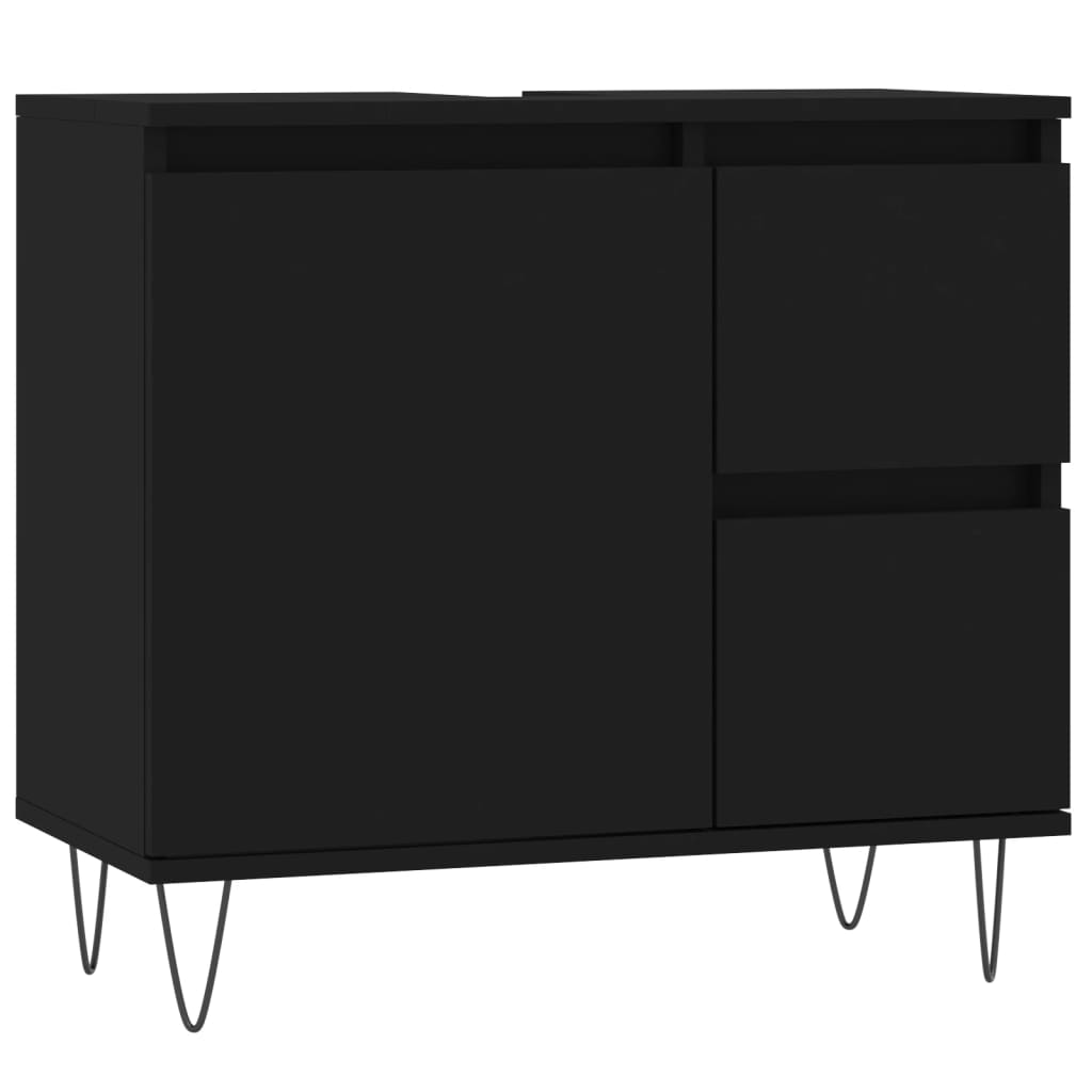 vidaXL Juego de muebles de baño 3 pzas madera contrachapada negro