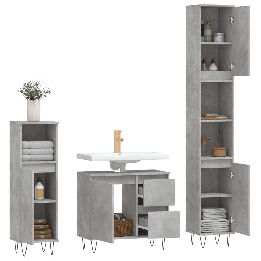 vidaXL Set muebles de baño 2 piezas madera contrachapada gris hormigón