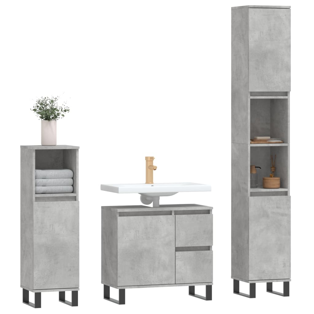 vidaXL Set muebles de baño 2 piezas madera contrachapada gris hormigón