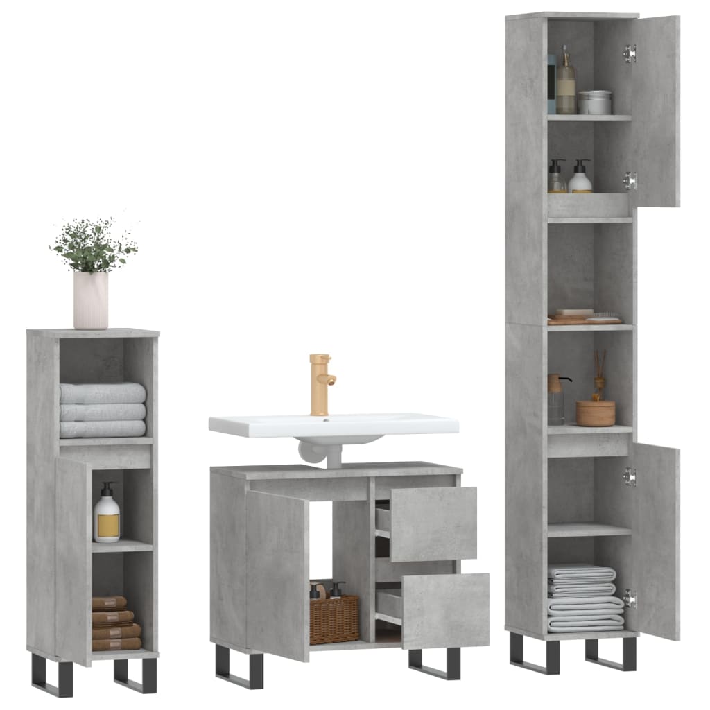 vidaXL Set muebles de baño 2 piezas madera contrachapada gris hormigón