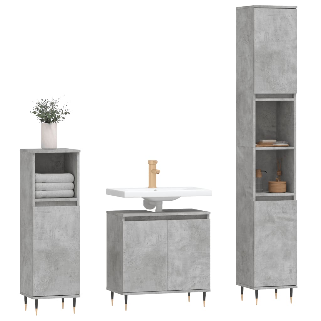 vidaXL Set muebles de baño 2 piezas madera contrachapada gris hormigón