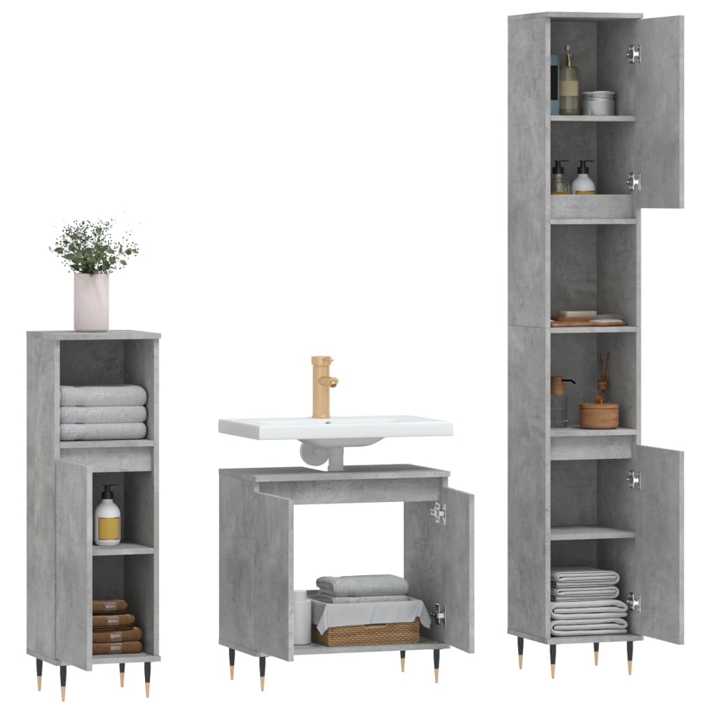 vidaXL Set muebles de baño 2 piezas madera contrachapada gris hormigón