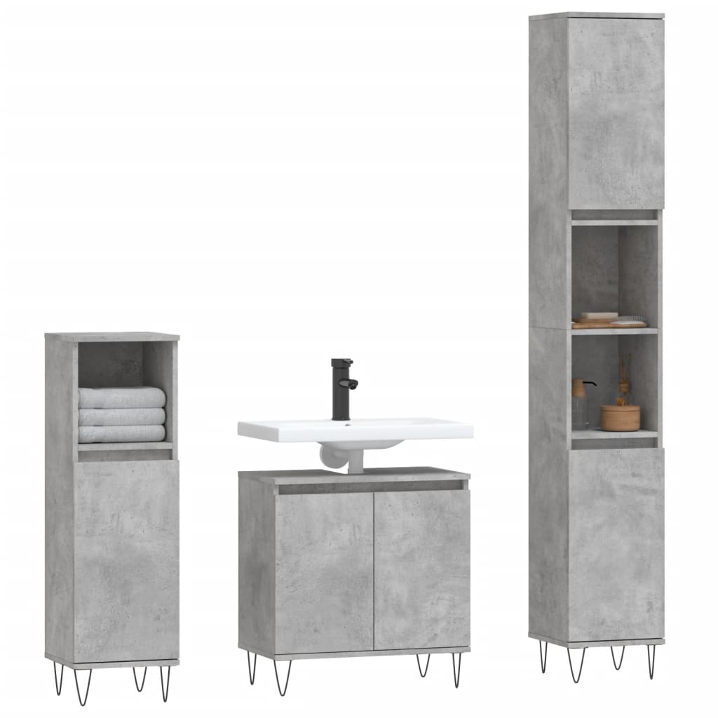 vidaXL Set muebles de baño 2 piezas madera contrachapada gris hormigón