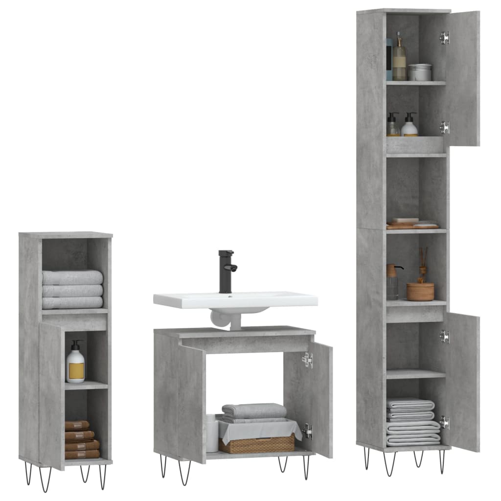 vidaXL Set muebles de baño 2 piezas madera contrachapada gris hormigón