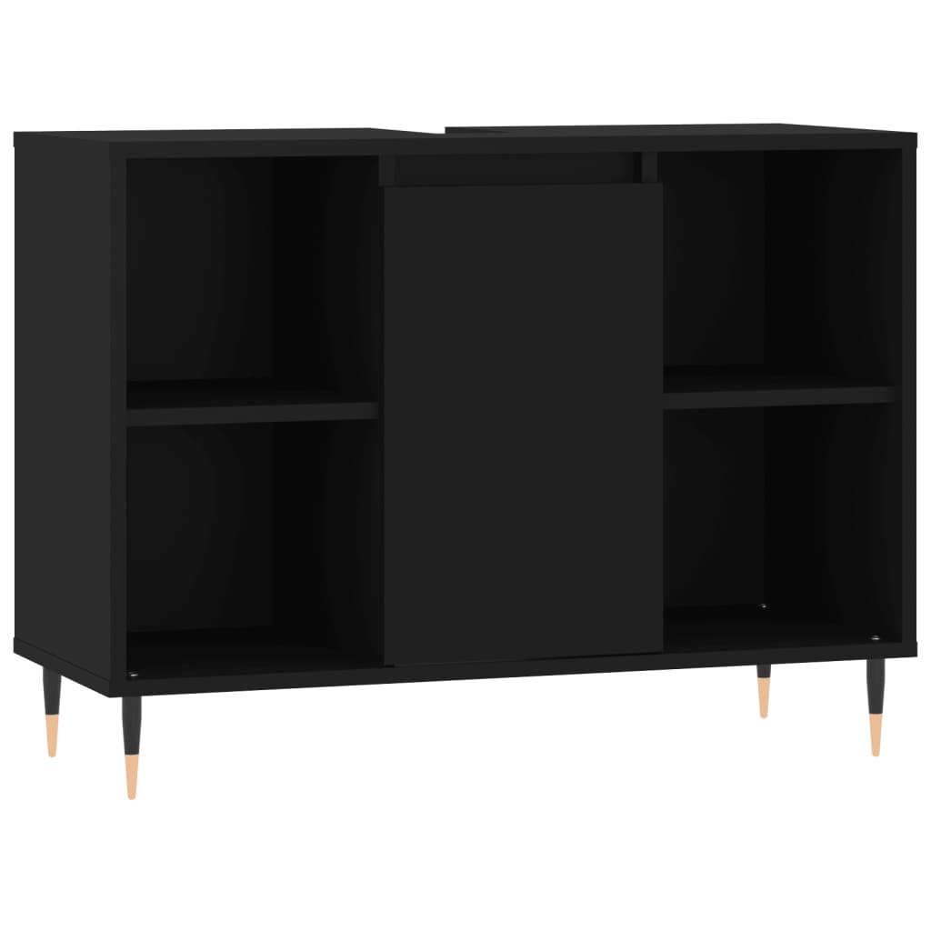 vidaXL Juego de muebles de baño 3 pzas madera contrachapada negro