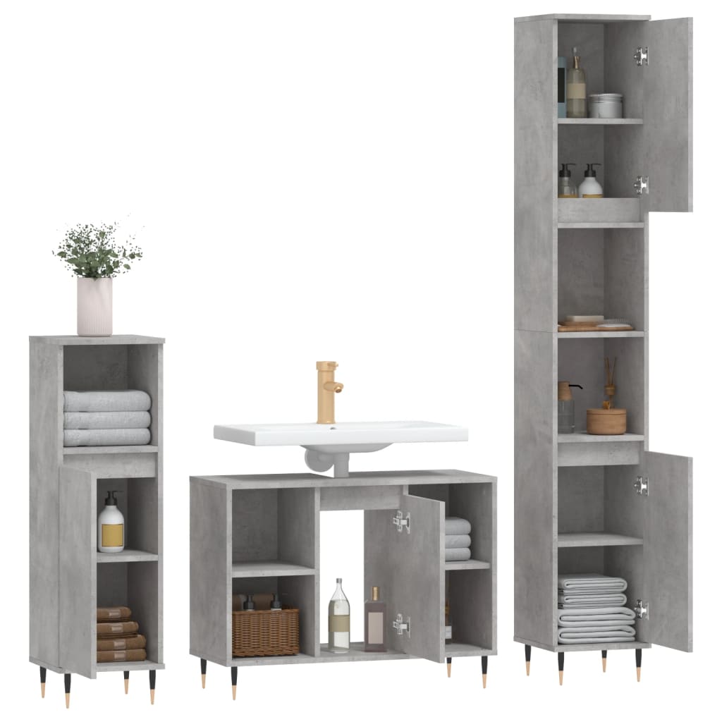 vidaXL Set muebles de baño 2 piezas madera contrachapada gris hormigón