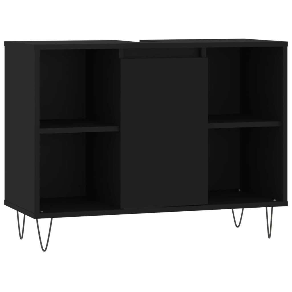 vidaXL Juego de muebles de baño 3 pzas madera contrachapada negro