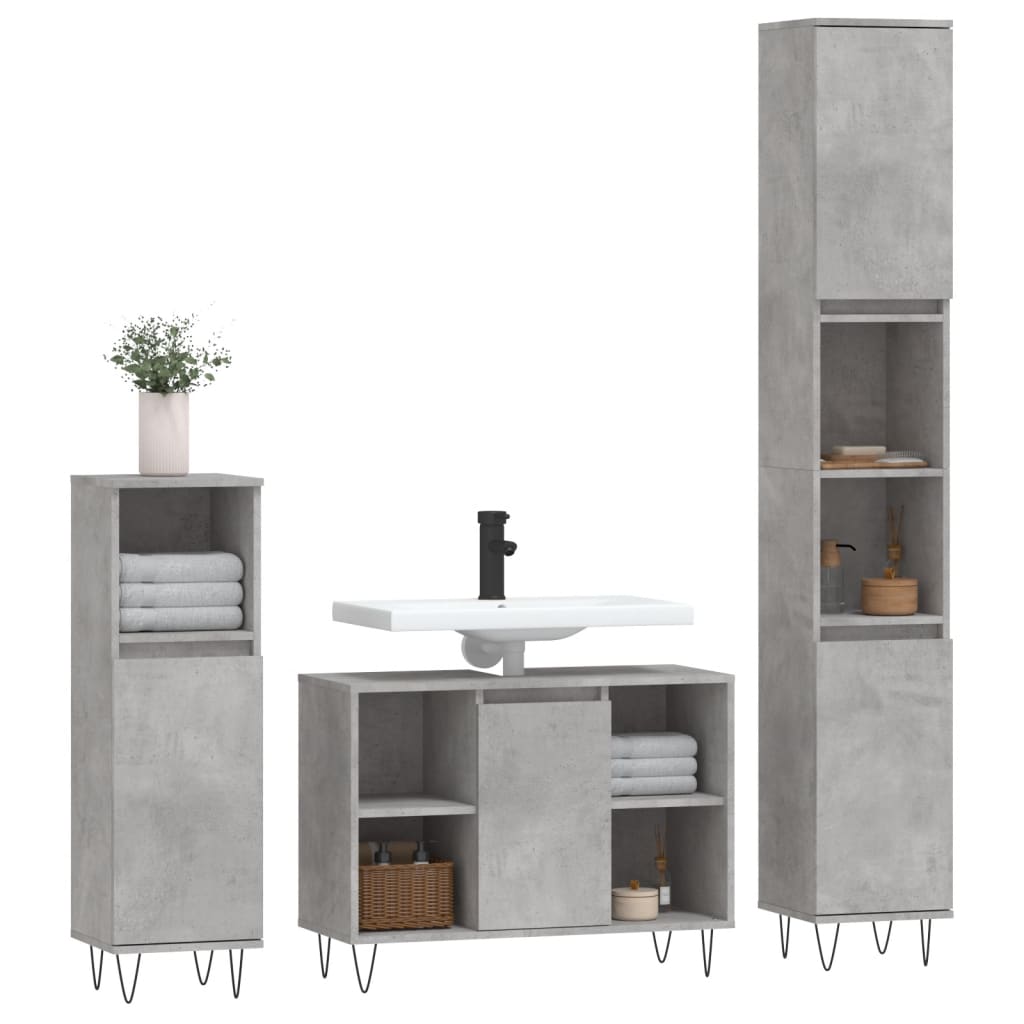 vidaXL Set muebles de baño 2 piezas madera contrachapada gris hormigón