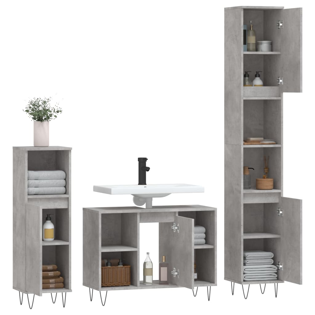 vidaXL Set muebles de baño 2 piezas madera contrachapada gris hormigón