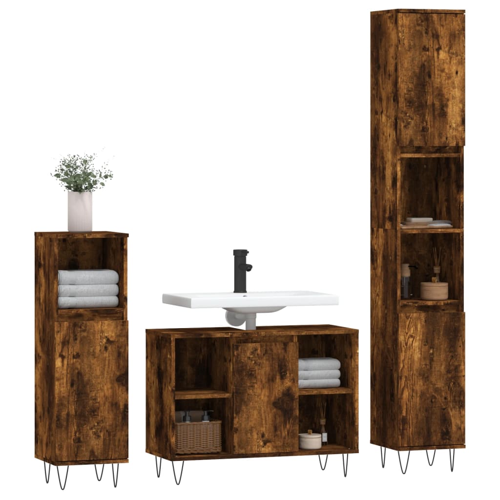 vidaXL Set de muebles baño 3 pzas madera contrachapada roble ahumado