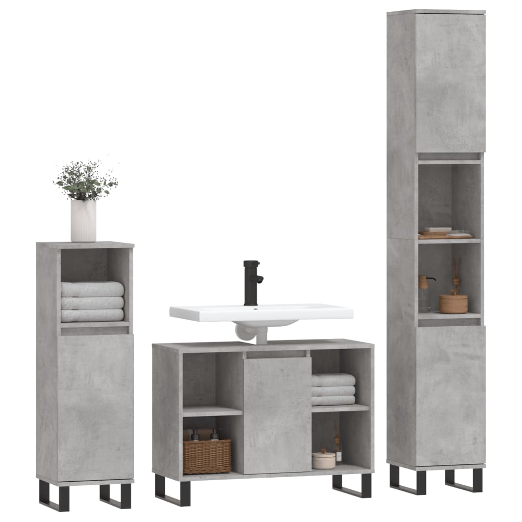 vidaXL Set muebles de baño 2 piezas madera contrachapada gris hormigón