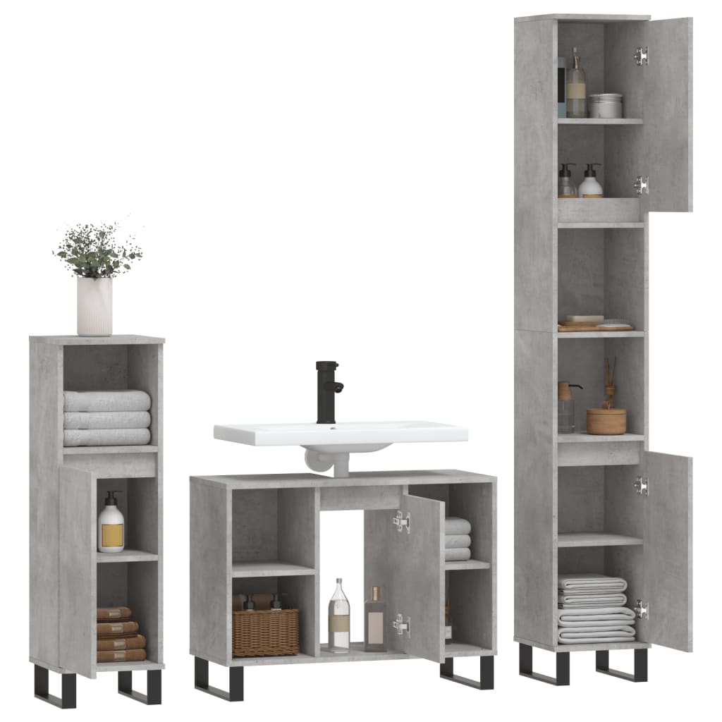 vidaXL Set muebles de baño 2 piezas madera contrachapada gris hormigón