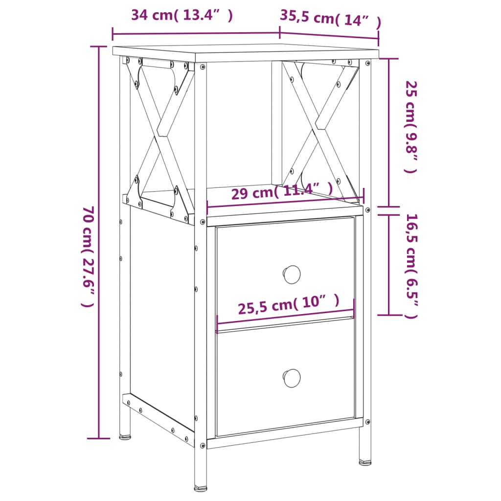 vidaXL Mesita de noche madera de ingeniería roble ahumado 34x35,5x70cm