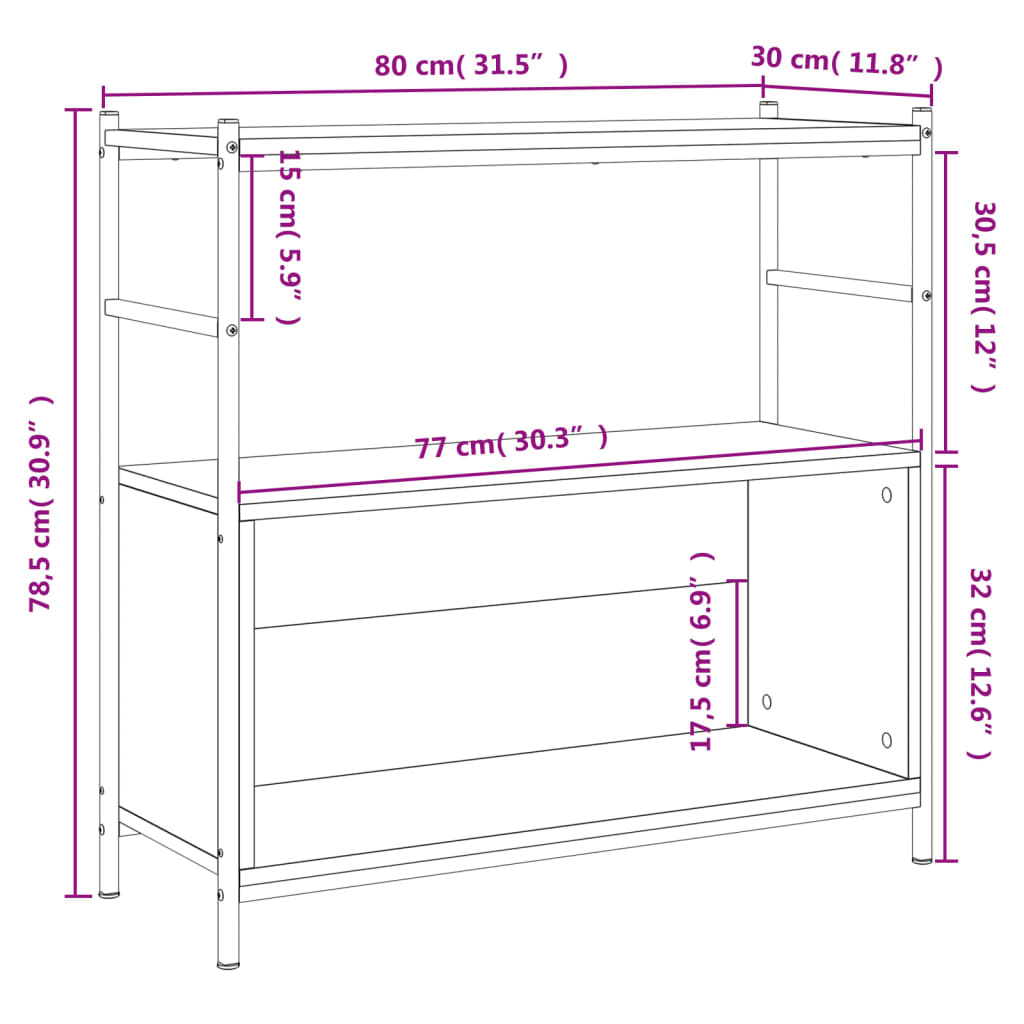 vidaXL Estantería hierro y madera de ingeniería negro 80x30x78,5 cm