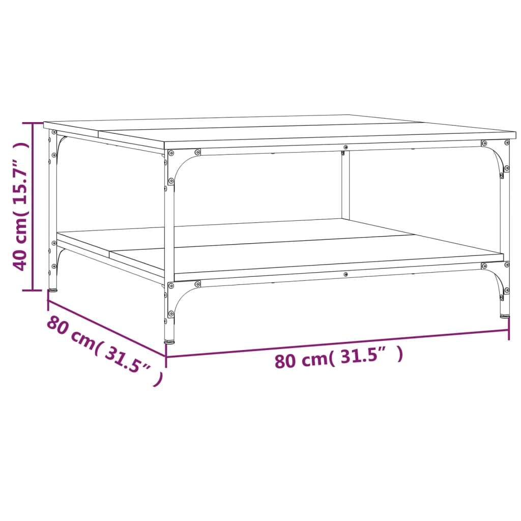 vidaXL Mesa de centro madera de ingeniería roble Sonoma 80x80x40 cm