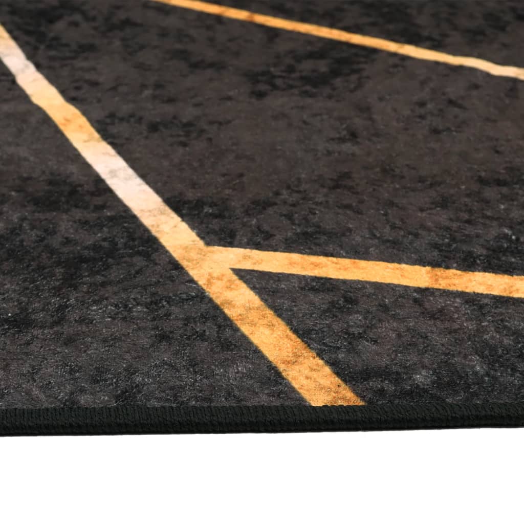 vidaXL Alfombra lavable antideslizante negro y dorado 190x300 cm