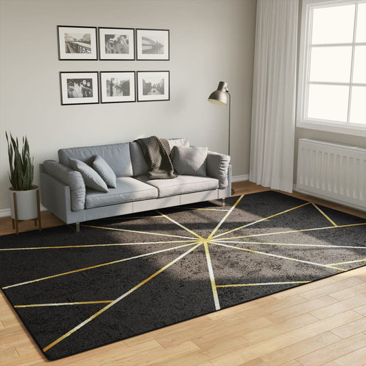 vidaXL Alfombra lavable antideslizante negro y dorado 190x300 cm