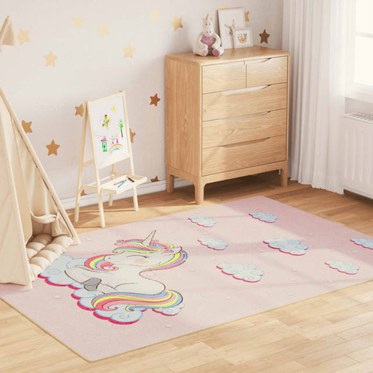 vidaXL Alfombra niños lavable antideslizante unicornio rosa 160x230 cm